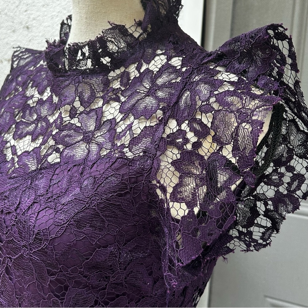 Enfocus Studio Purple Lace Dress Lined Modest Minimalist Wedding Guest Size 8 - Picture 1 of 11